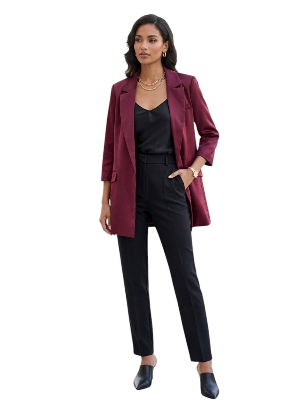 Lavish Alice Bonded Satin Oversized Boxy Blazer Burgundy NWT US 8